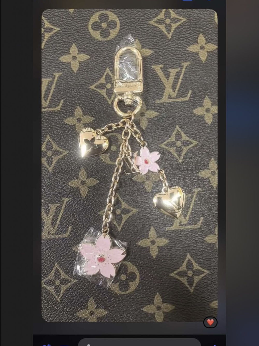 Gold Tone Key & Card Holder Charm with Pink Enamel Flowers